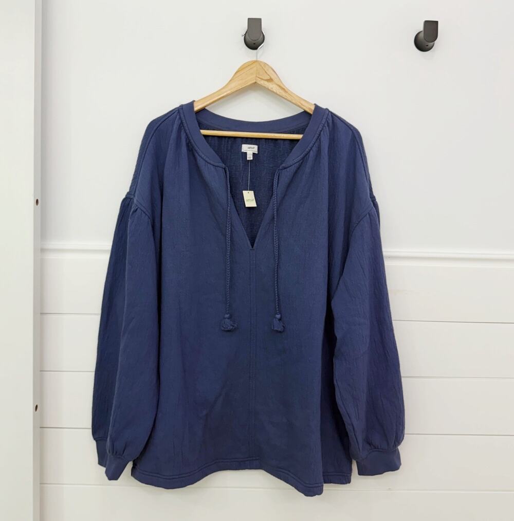 NWT! American Eagle Aerie Blue V Neck Pullover Sweater Top Size Large L